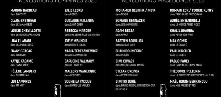 Le comité Révélations 2023, constitué de 20 directrices et directeurs de casting, s'est réuni mercredi 16 Novembre au siège de l'Académie des Arts et Technique du Cinéma, pour constituer la liste définitive des Révélations féminines et masculines de l'année 2023.